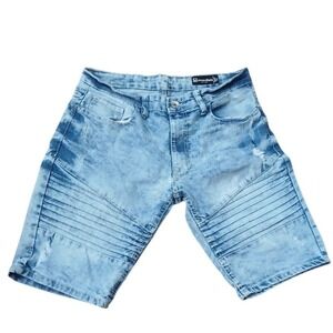 Denim Shorts Light Blue Acid Wash Slim‎ Fit Distressed